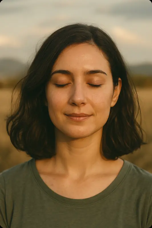 Calm woman with landscape silhouette